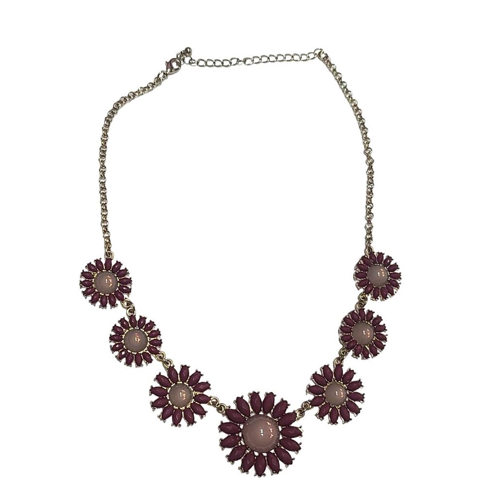 Unbranded Flower jewel statement necklace silver toned metal